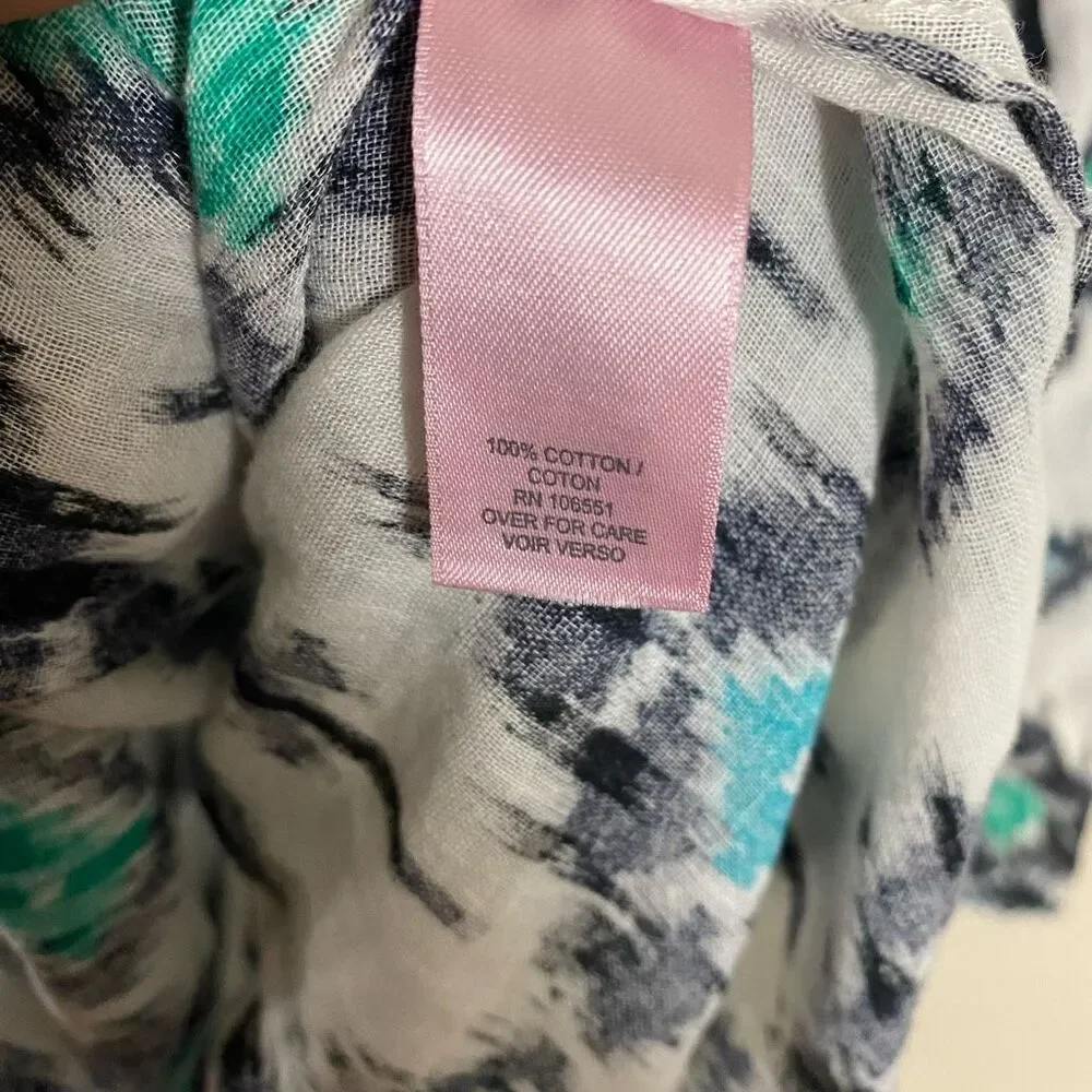 Calypso St Barth Women’s Size Large Fit Flare Blouse White Turquoise Tie Waist - Picture 7 of 8